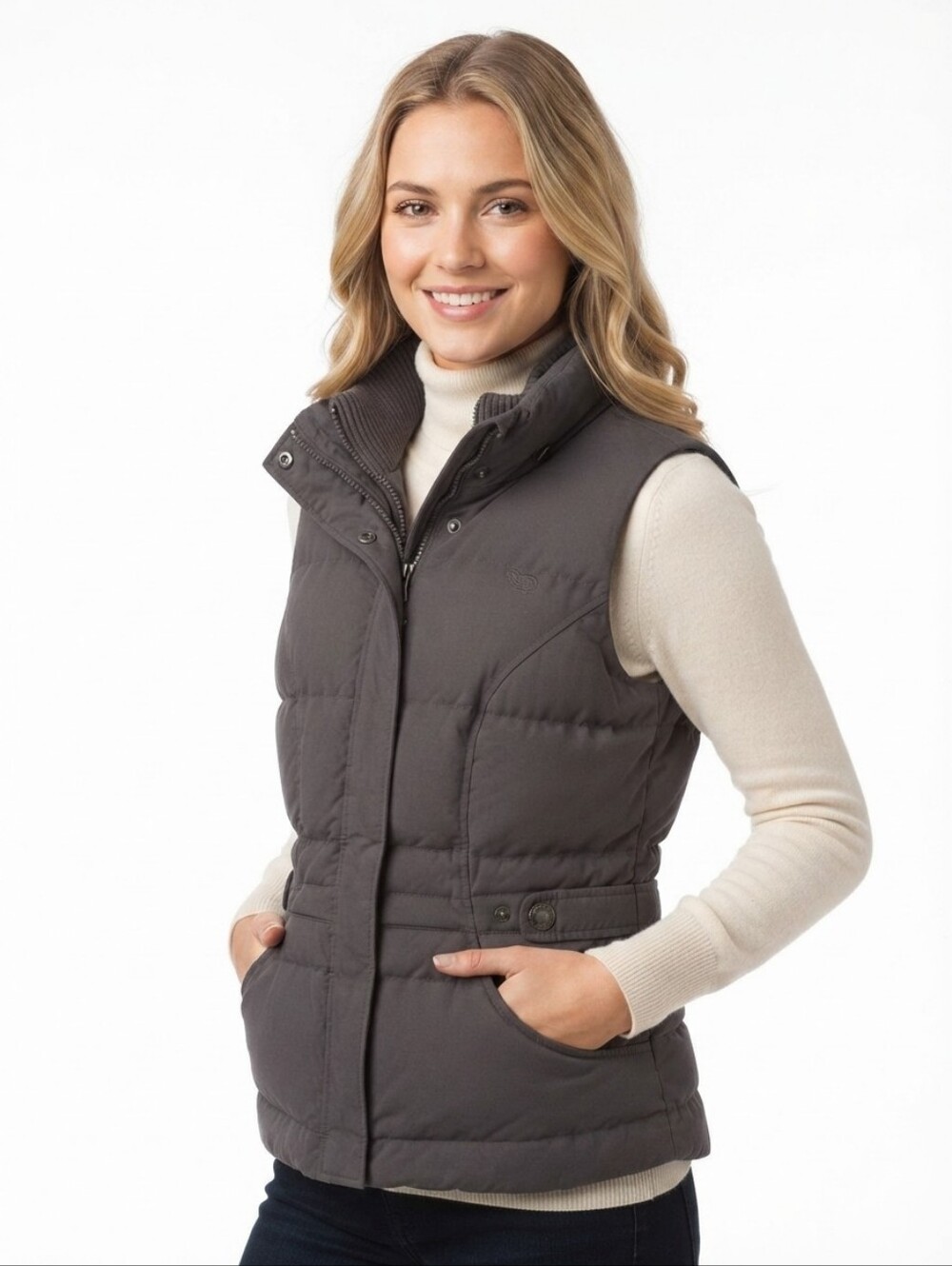 ESPRIT Dark Gray Down Filled Quilted Puffer Vest / Jacket Sz L